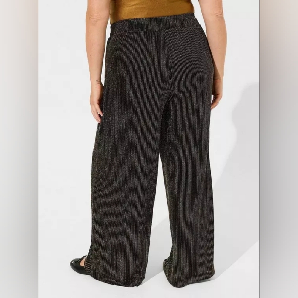 Torrid Metallic Glitter Stripe Wide Leg Relax Fit Festive Maximilist Pants - Picture 6 of 8